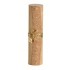 Cylindrical wood veneer case with leather ribbon and cork decor