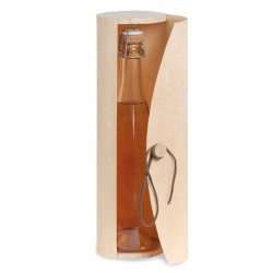 Cylindrical wood veneer case with leather string for champagne bottle